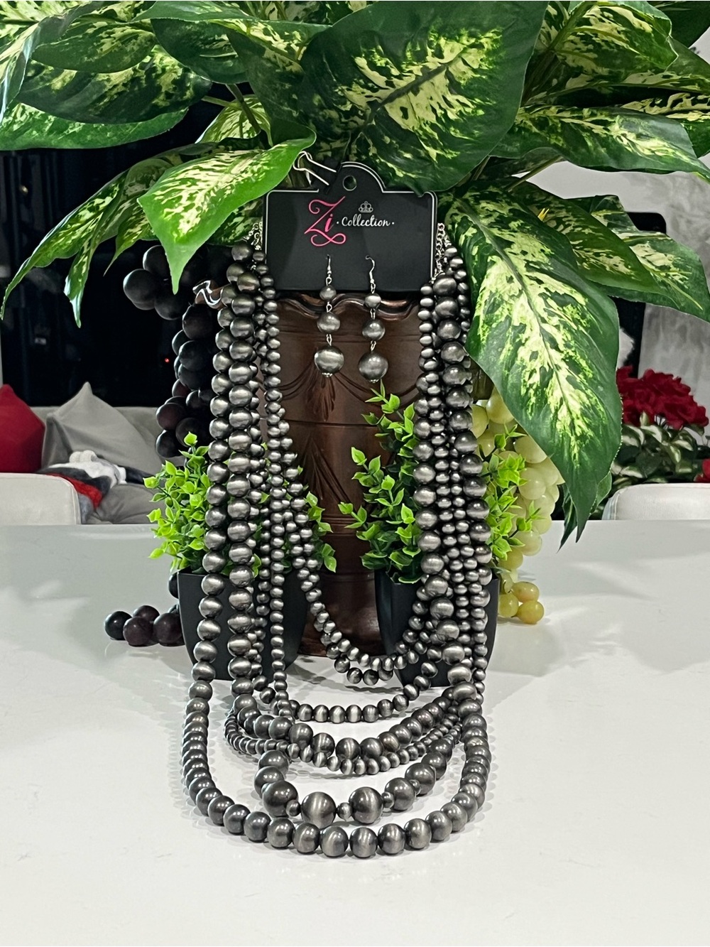 Zi COLLECTION Gunmetal Beaded Multi-Strand Necklace with Earrings - Picture 4 of 6
